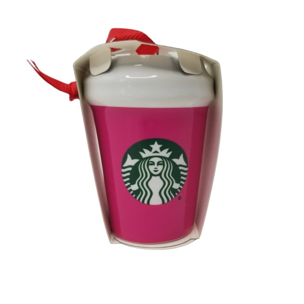 Starbucks Christmas 2021 Mini Ceramic Hot Cup Holiday Ornament Hot Pink NEW